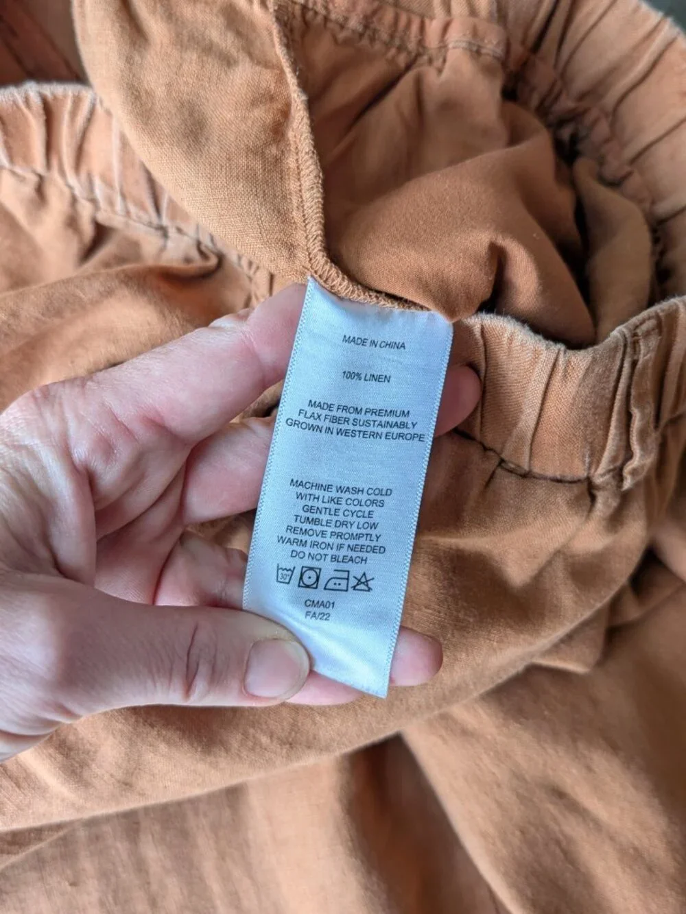 Quince 100% European Linen Pants in Terracotta Orange small